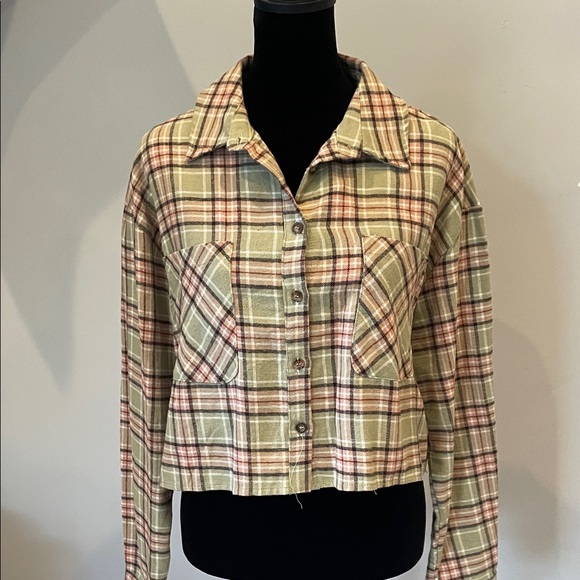Plaid Button-Up Women's cropped shirt medium - Picture 1 of 2